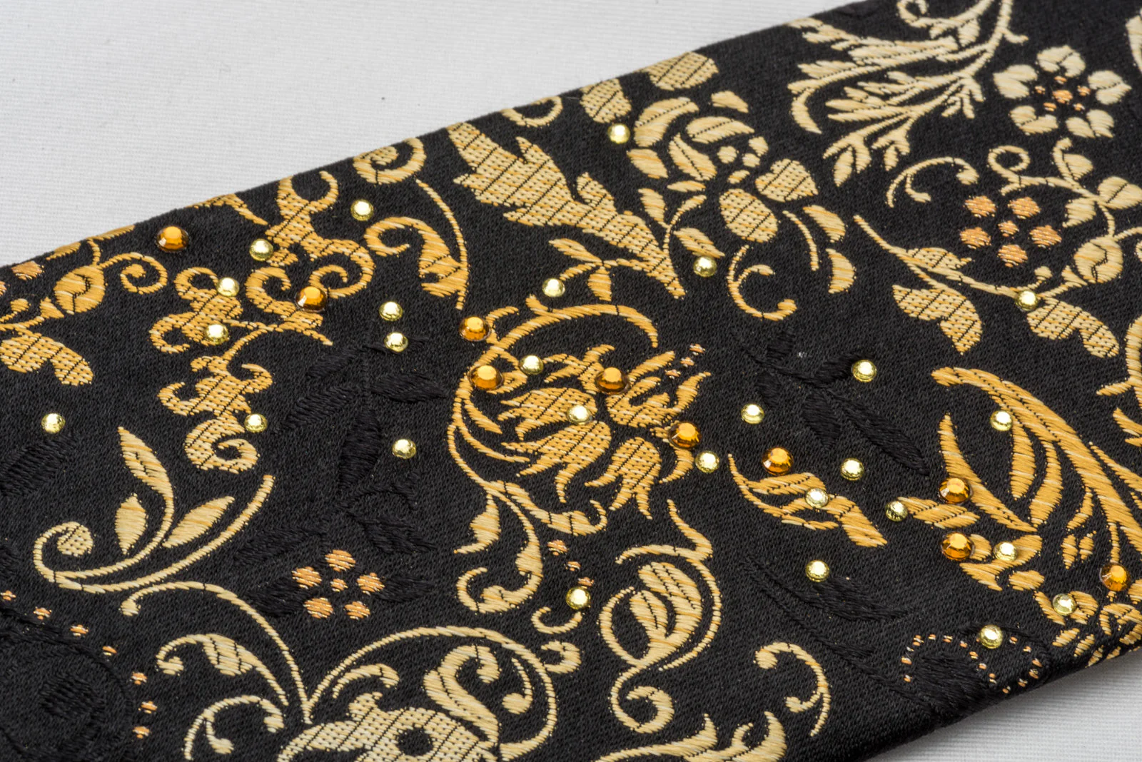 Pierre Cardin Silk Rhinestone Necktie Golden Vines On Black With Sparkles - Image 3