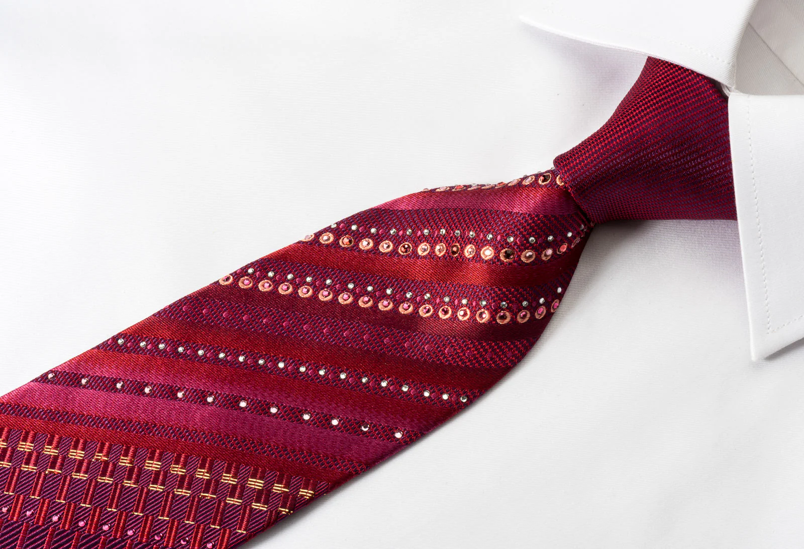Pierre Cardin Silk Rhinestone Necktie Striped On Purple With Sparkles - Image 2