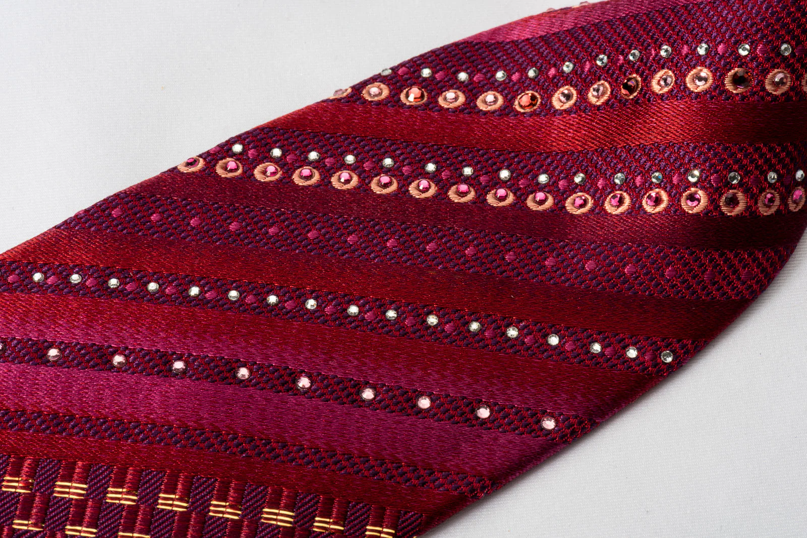 Pierre Cardin Silk Rhinestone Necktie Striped On Purple With Sparkles - Image 3