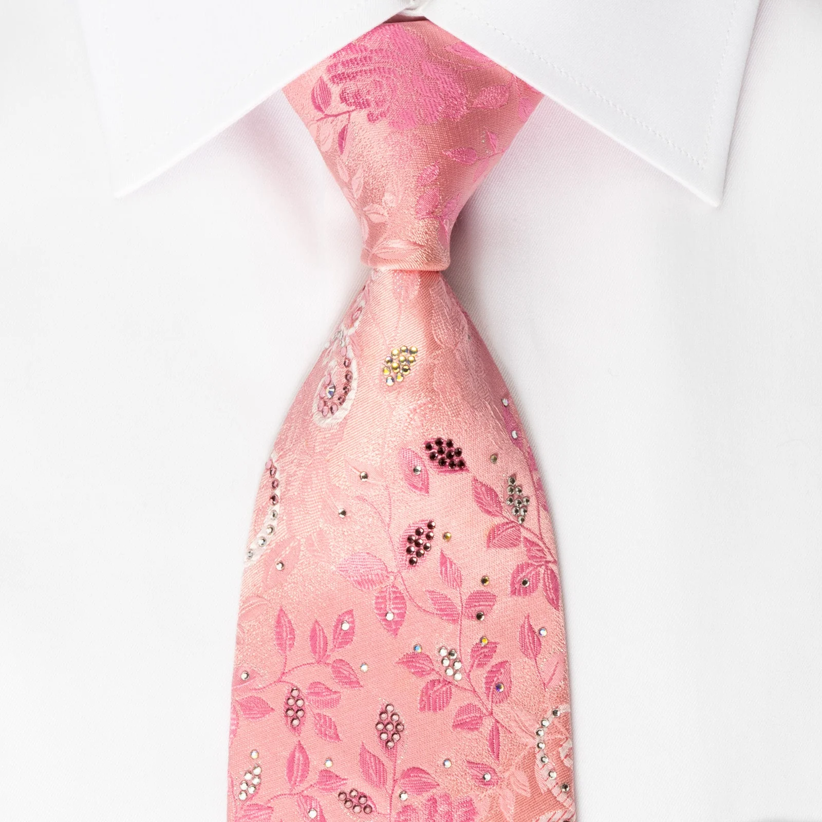Pierre Cardin Silk Tie Floral Roses On Pink With Crystal Rhinestone