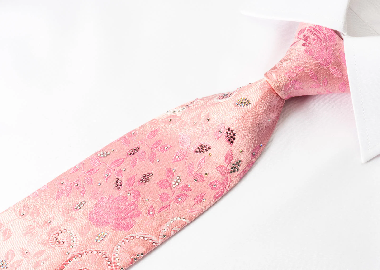 Pierre Cardin Silk Tie Floral Roses On Pink With Crystal Rhinestone - Image 2