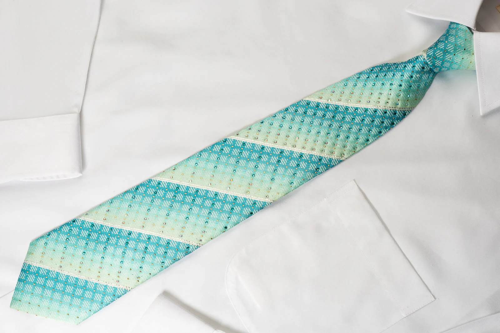 Pierre Cardin Silk Tie Stripes On Blue With Rhinestones Gold Silver Sparkles - Image 5