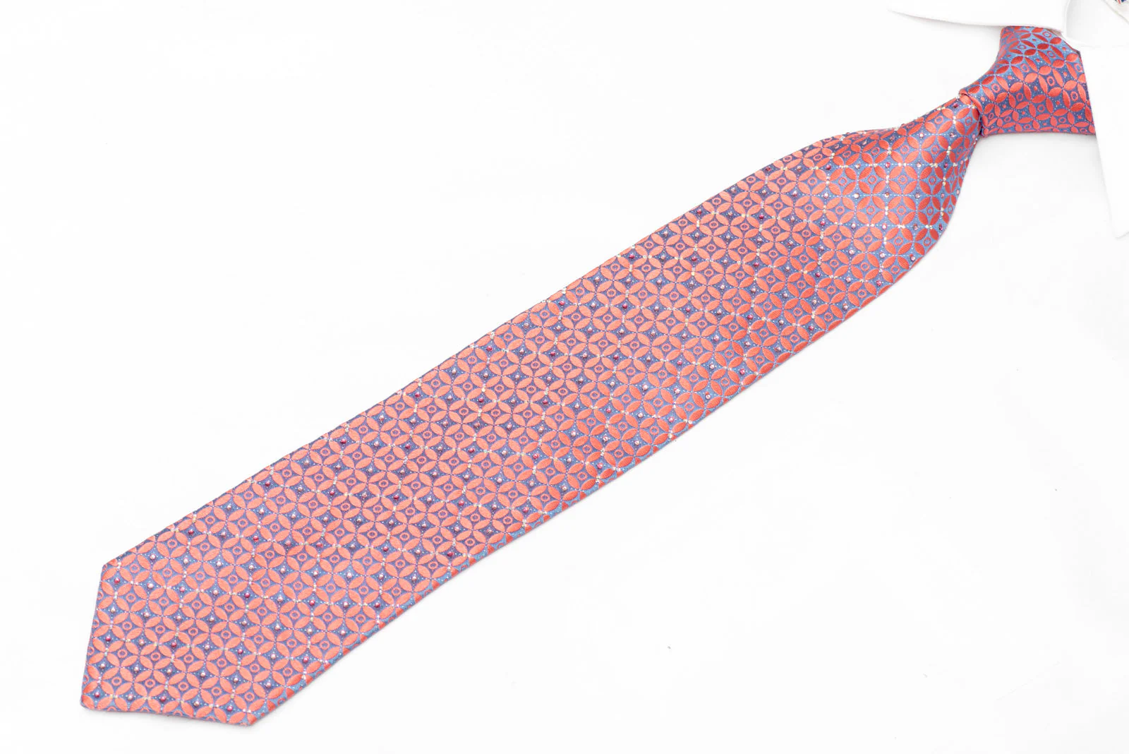 Pink Blue Geometric Rhinestone Silk Necktie With Silver Sparkles - Image 2