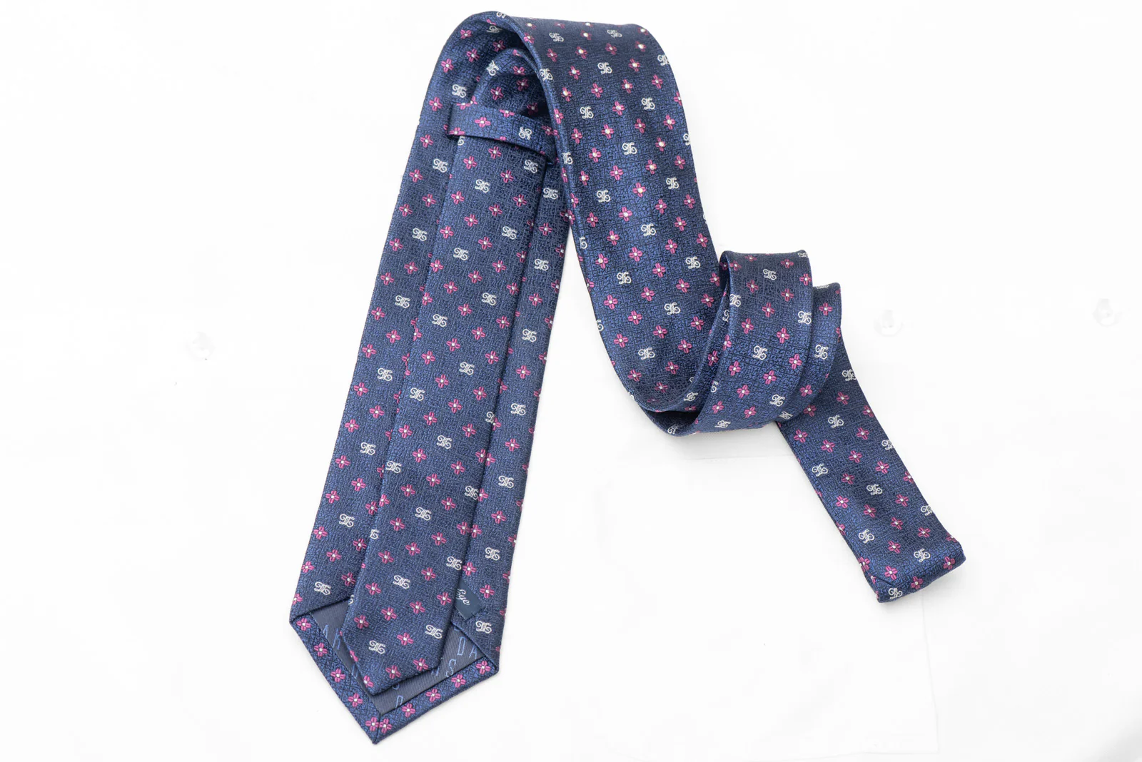Pink Floral On Blue Silk Tie With Crystal AB Rhinestones - Image 4
