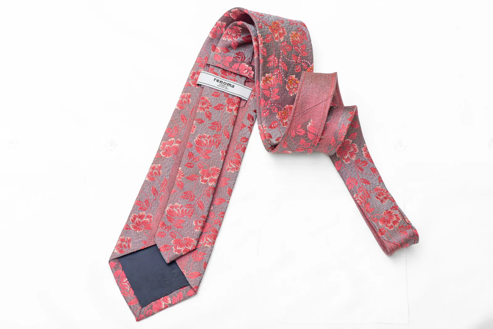 Pink Floral On Silver Rhinestone Silk Necktie - Image 4