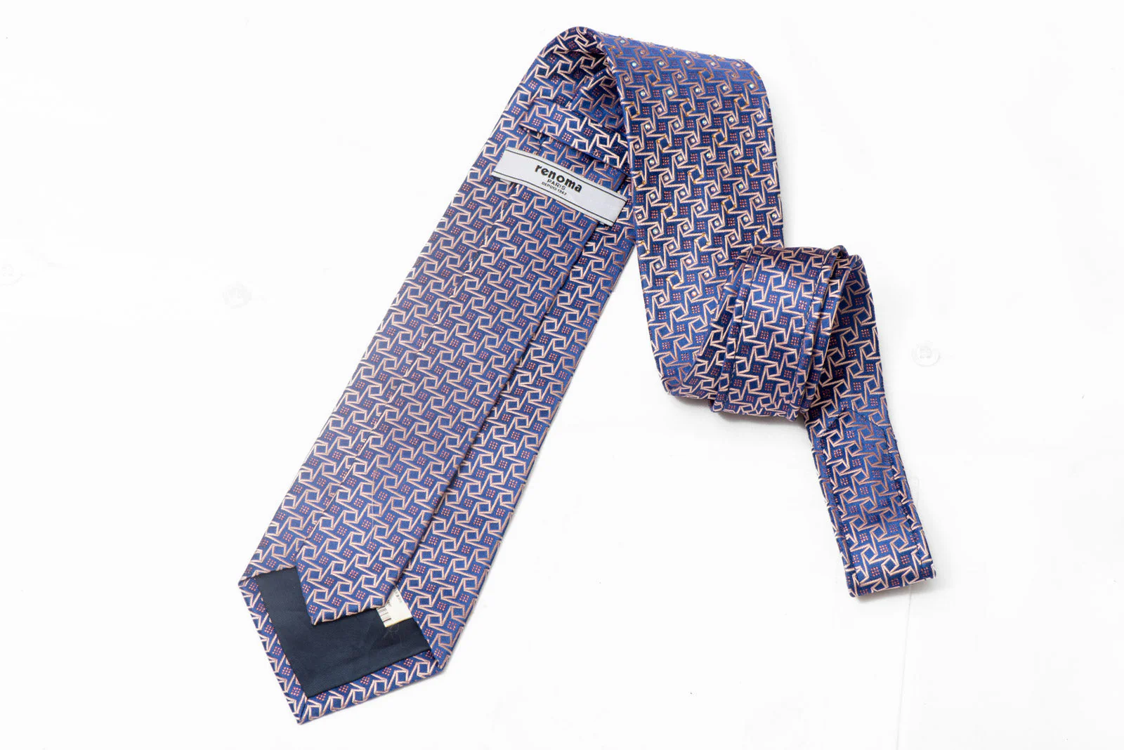 Pink Geometric On Blue Rhinestone Silk Tie With Pink Sparkles - Image 3