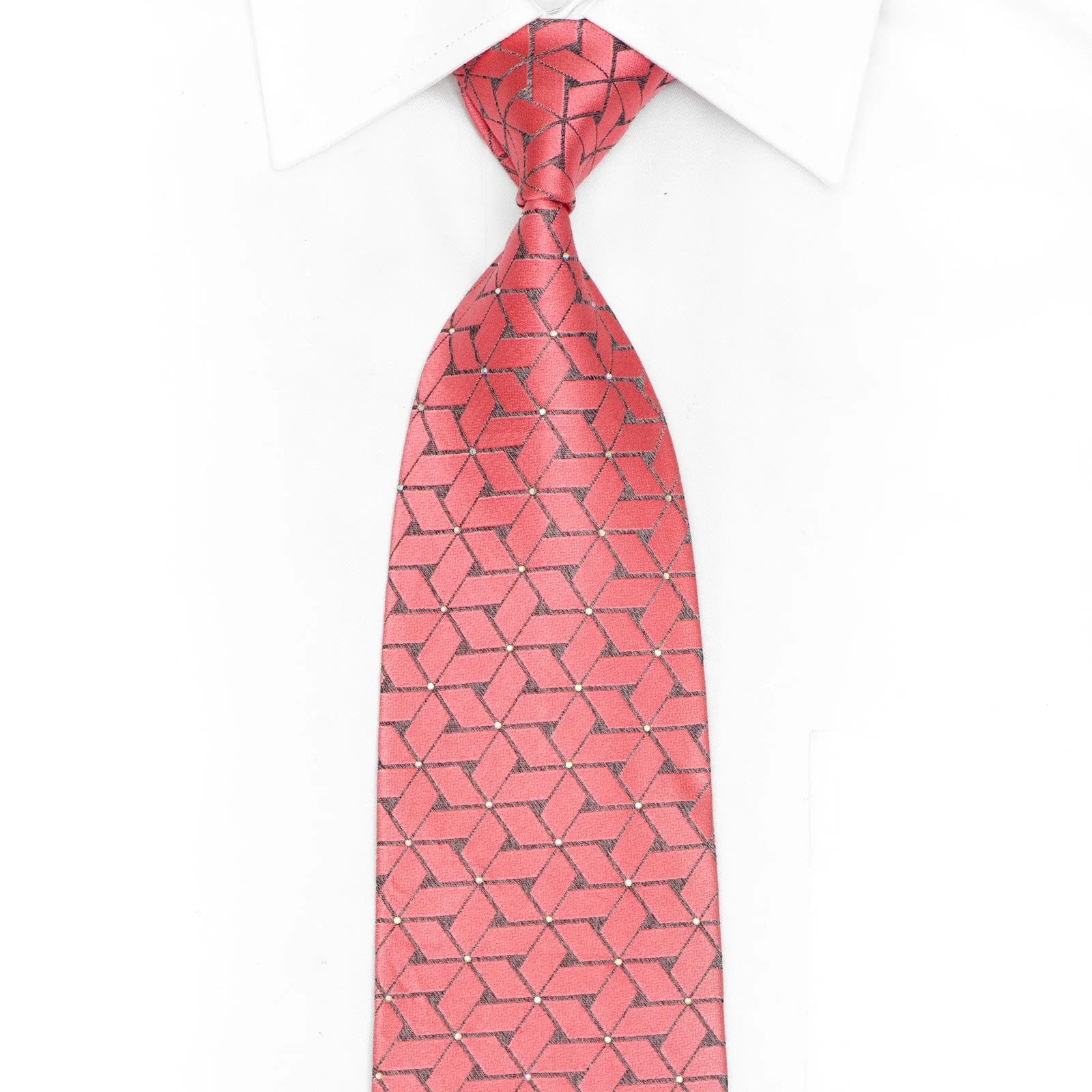 Pink Geometric on Silver Rhinestone Silk Tie