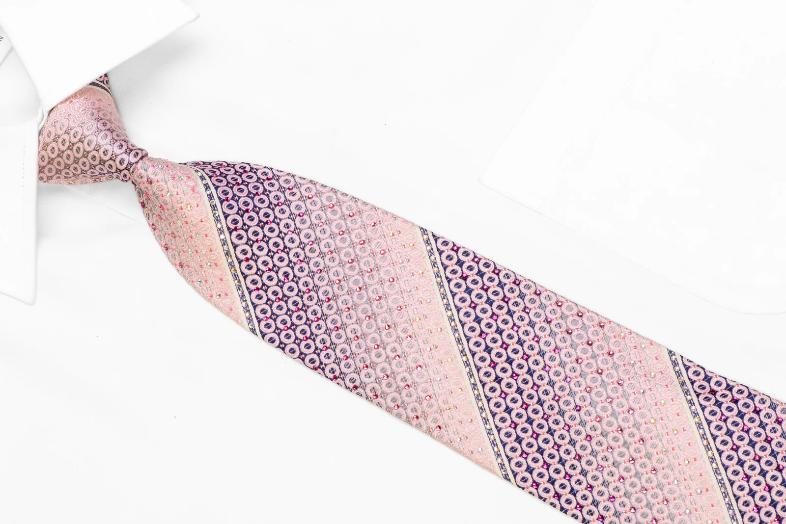 Pink Geometric Striped On Navy Rhinestone Tie With Sparkles - Image 2