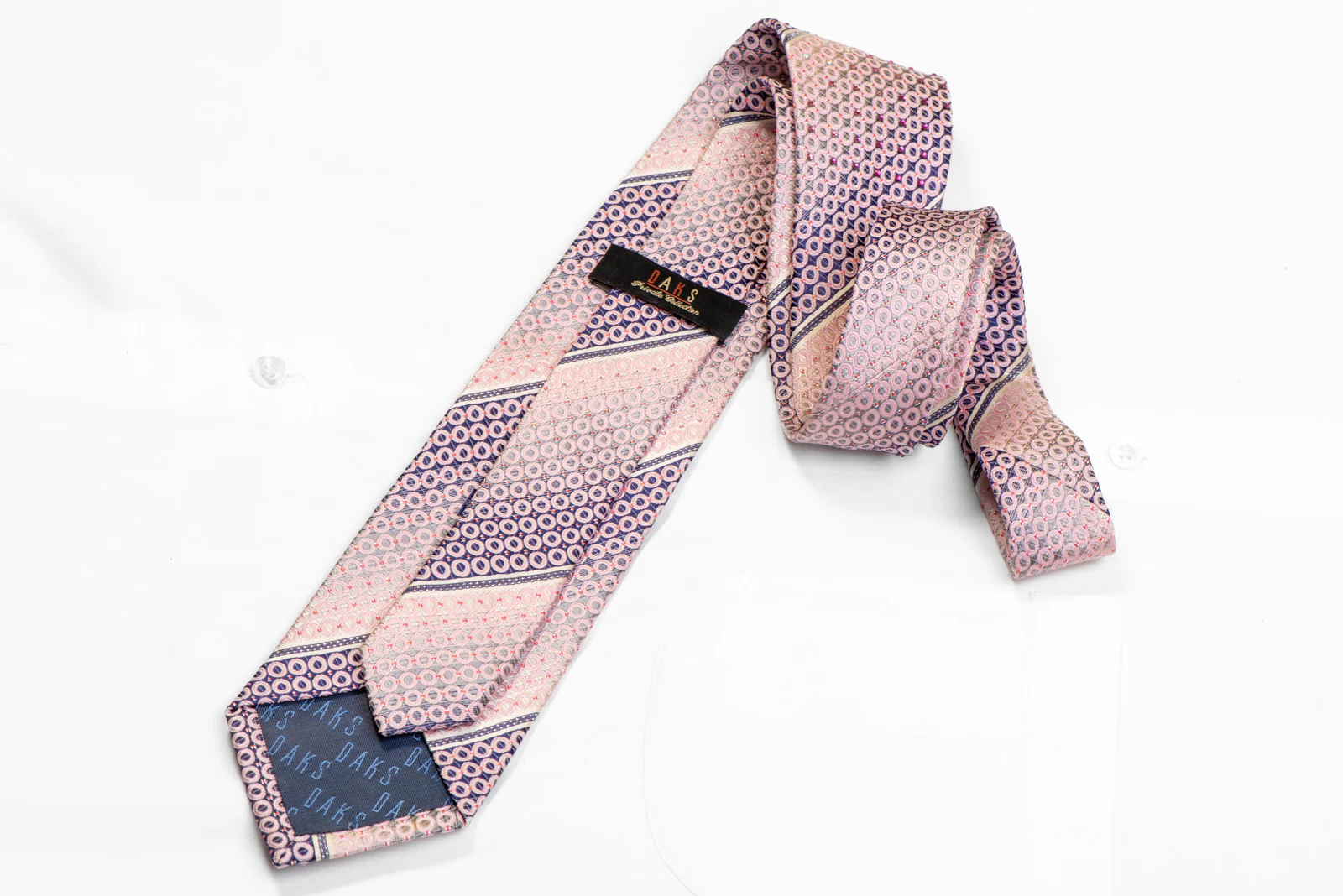 Pink Geometric Striped On Navy Rhinestone Tie With Sparkles - Image 4