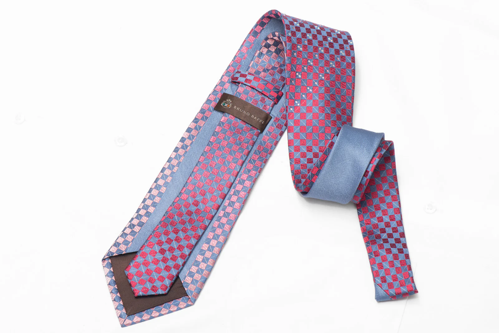 Pink Mauver Checkered Rhinestone Silk Necktie With Silver Sparkles - Image 3