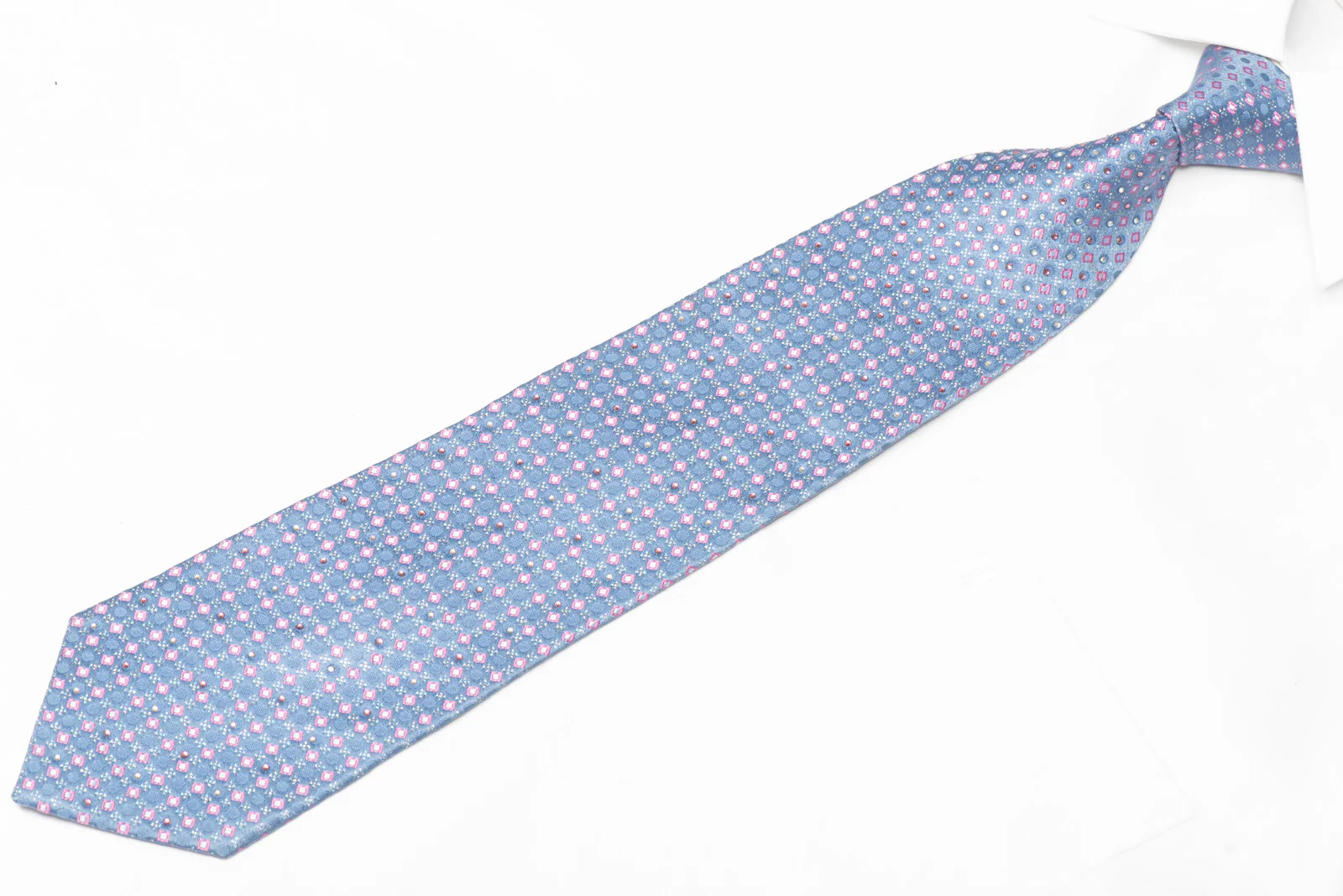 Pink Micro Square Design On Mauve Rhinestone Silk Necktie With Sparkles - Image 2