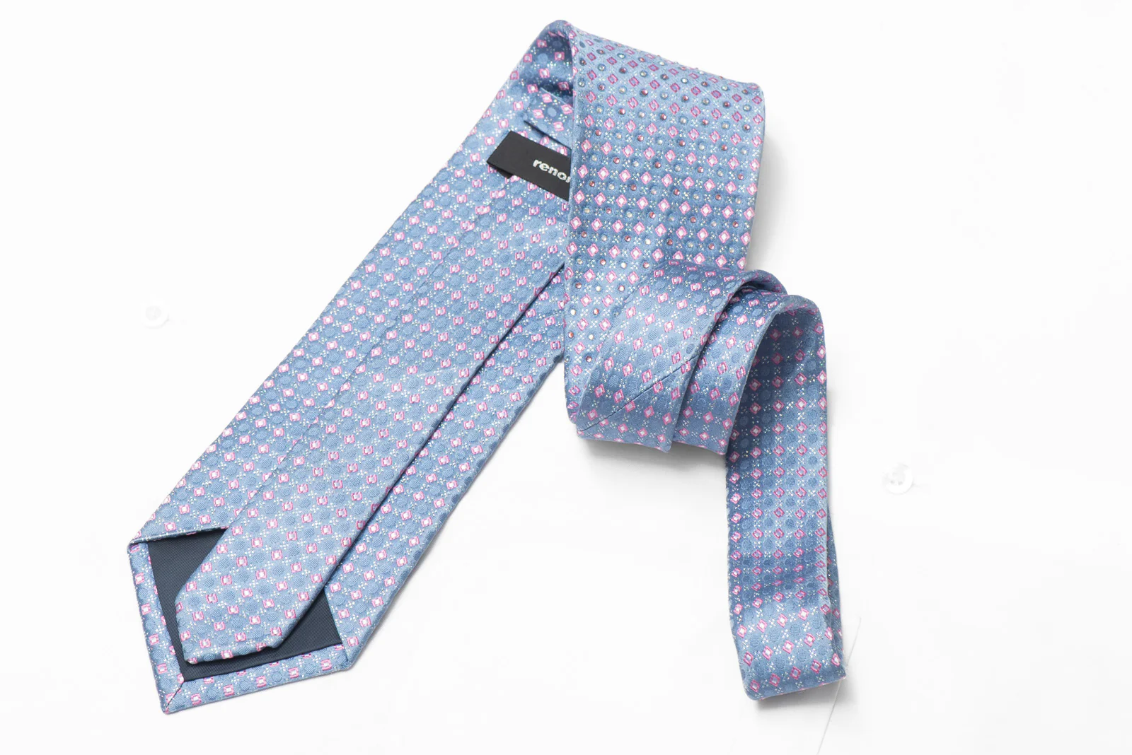 Pink Micro Square Design On Mauve Rhinestone Silk Necktie With Sparkles - Image 3