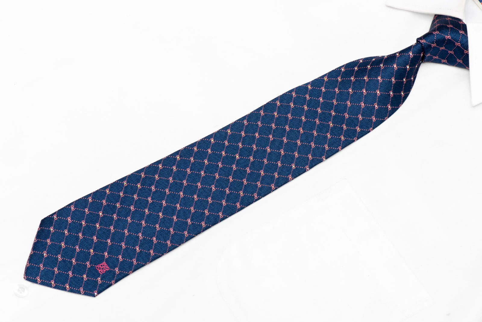 Pink Monogram Trellis On Blue Rhinestone Silk Tie - Image 2