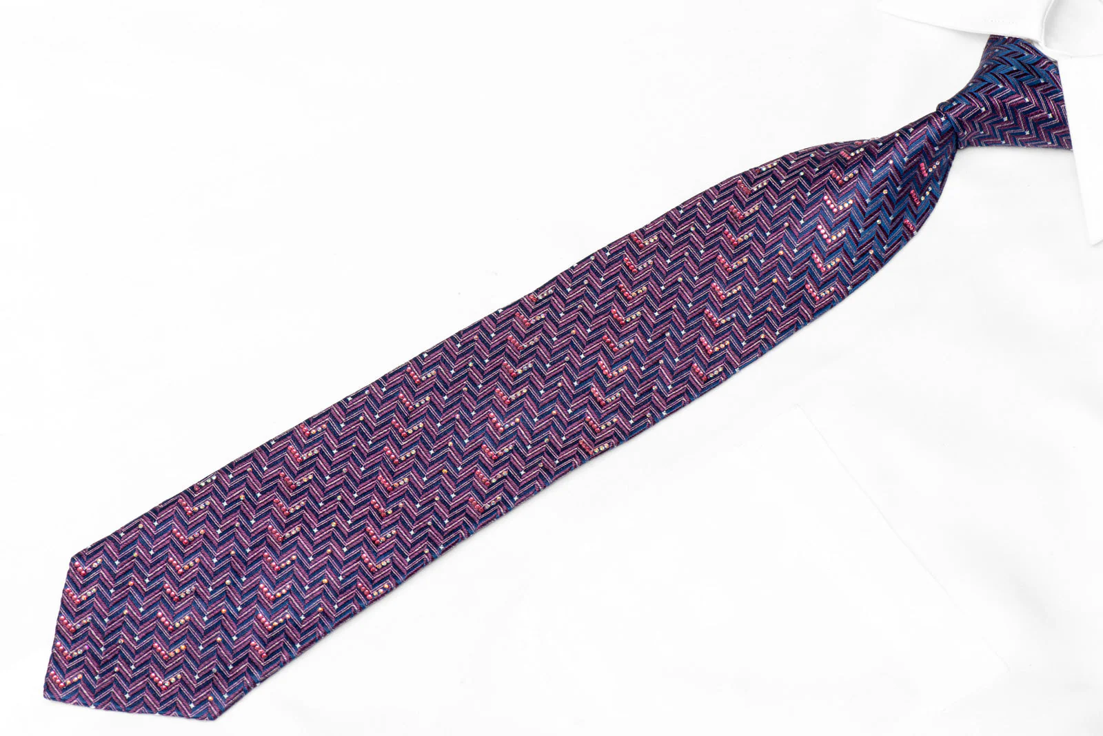 Pink Purple Chevron Striped Rhinestone Silk Necktie - Image 2