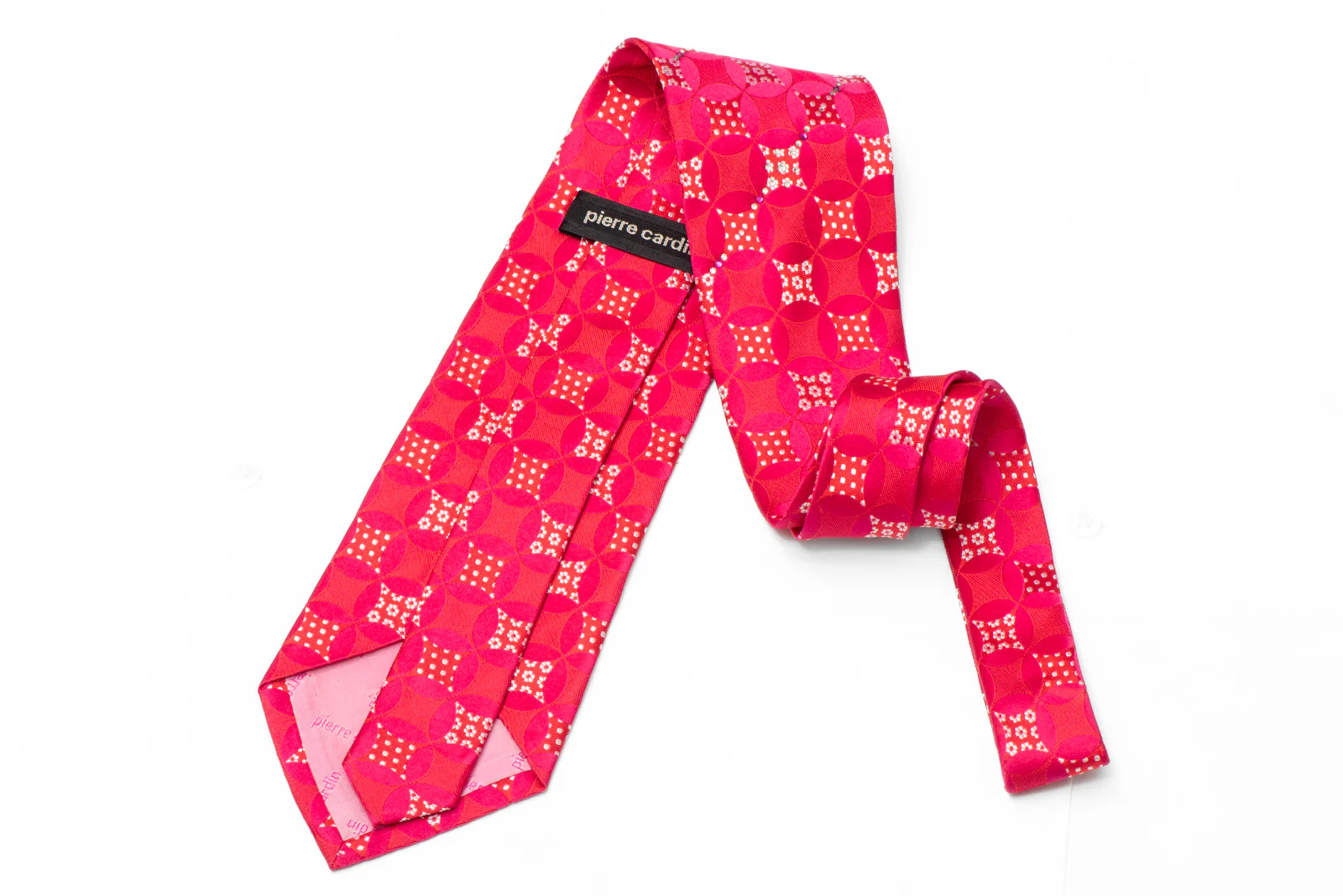 Pink Red Geometric Design Rhinestone Silk Necktie With Silver Sparkles - Image 3