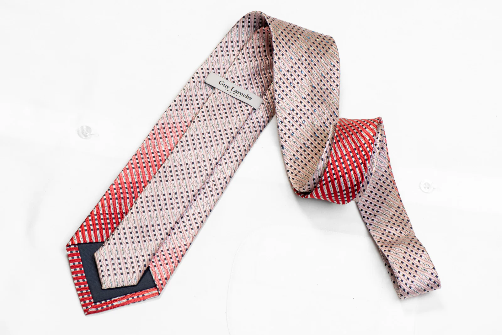 Pink Silver Striped Rhinestone Necktie With Silver Sparkles - Image 4