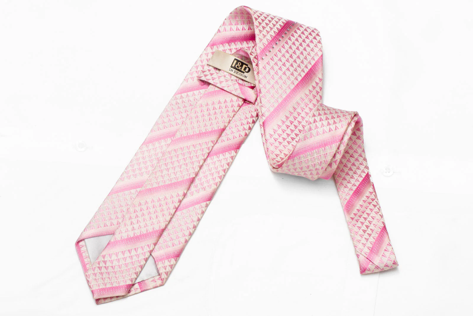 Pink Striped Rhinestone Silk Necktie With Silver Sparkles - Image 3