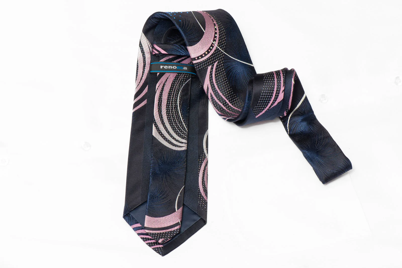 Pink Waves On Navy Rhinestone Silk Tie With Silver Sparkles - Image 3
