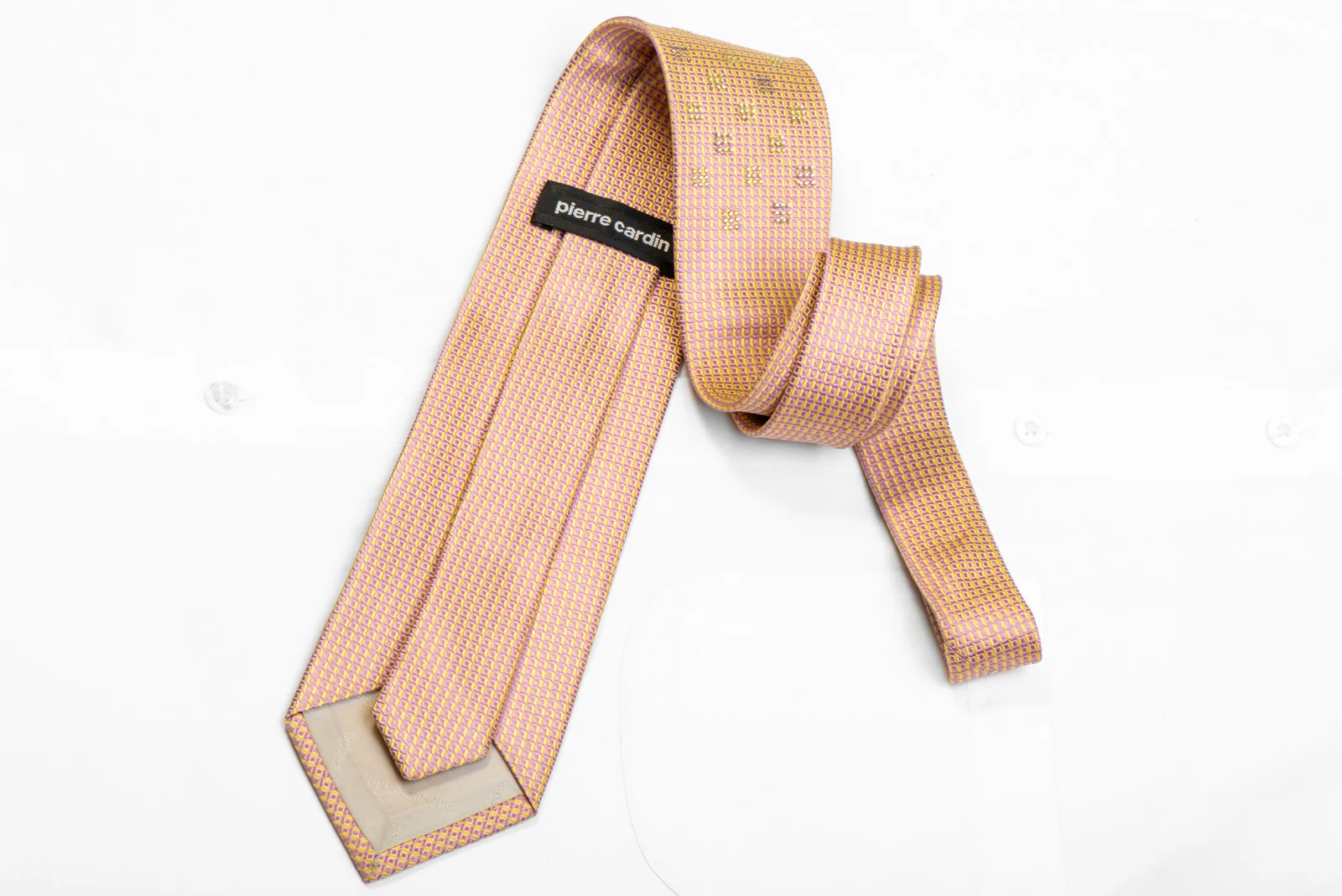 Pink Yellow Micro Trellis Rhinestone Silk Tie With Silver Sparkles - Image 4