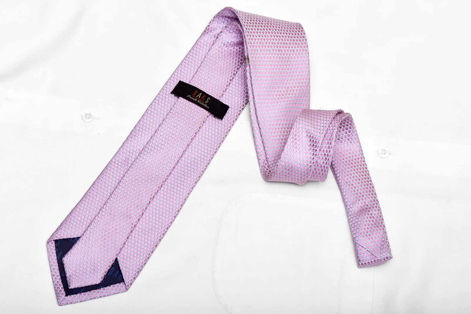 Pinkish Geometric On Mauve Rhinestone Silk Tie With Blue Sparkles - Image 4