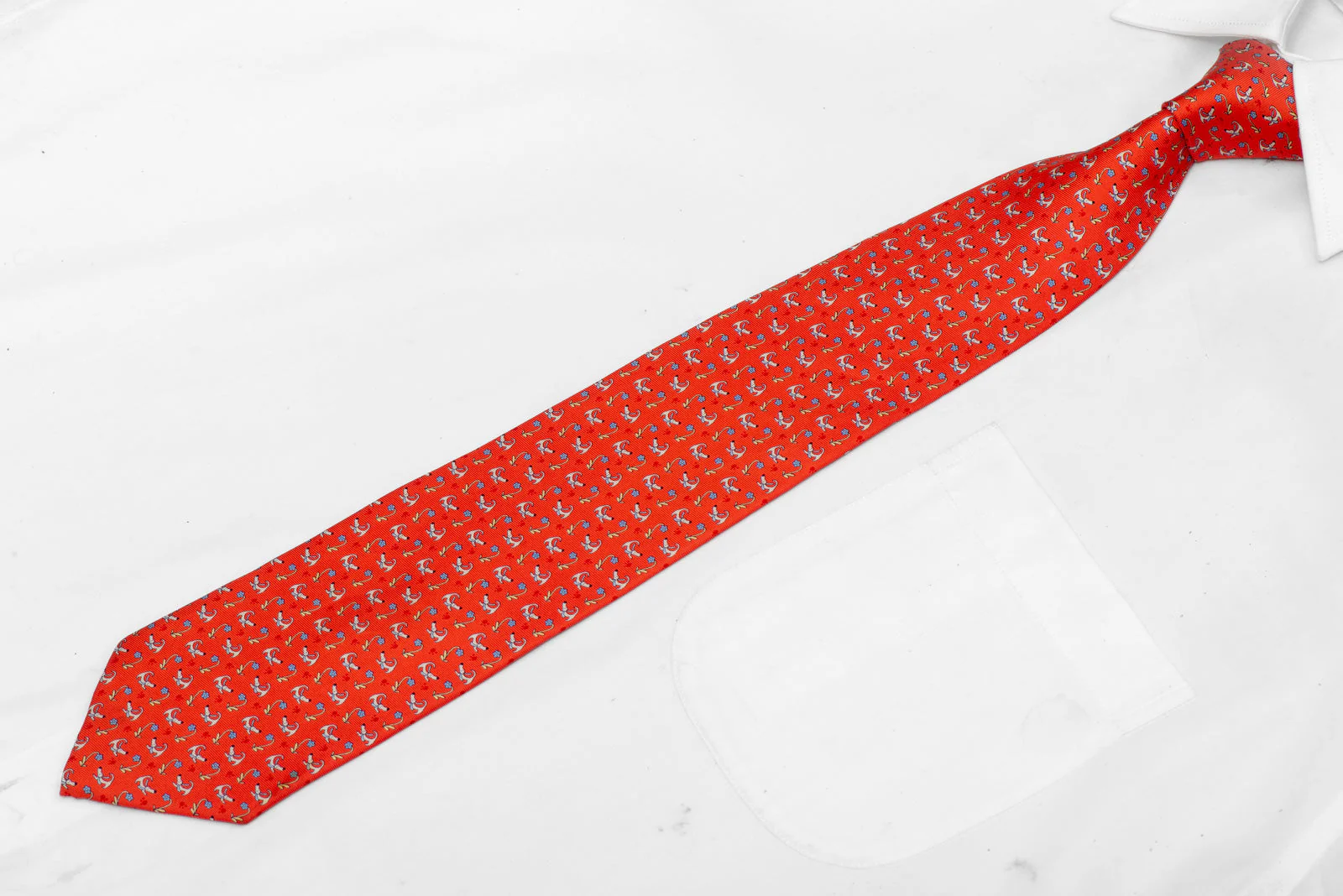 Playful Paws Silk Necktie - Red Dog & Flower Print - Image 2