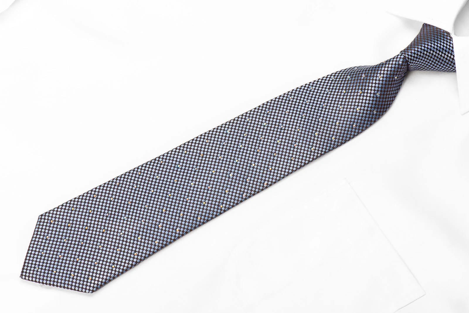 Premierlux Men's Crystal Silk Tie Blue Microdots On Brown Sparkling With AB Rhinestones - Image 4