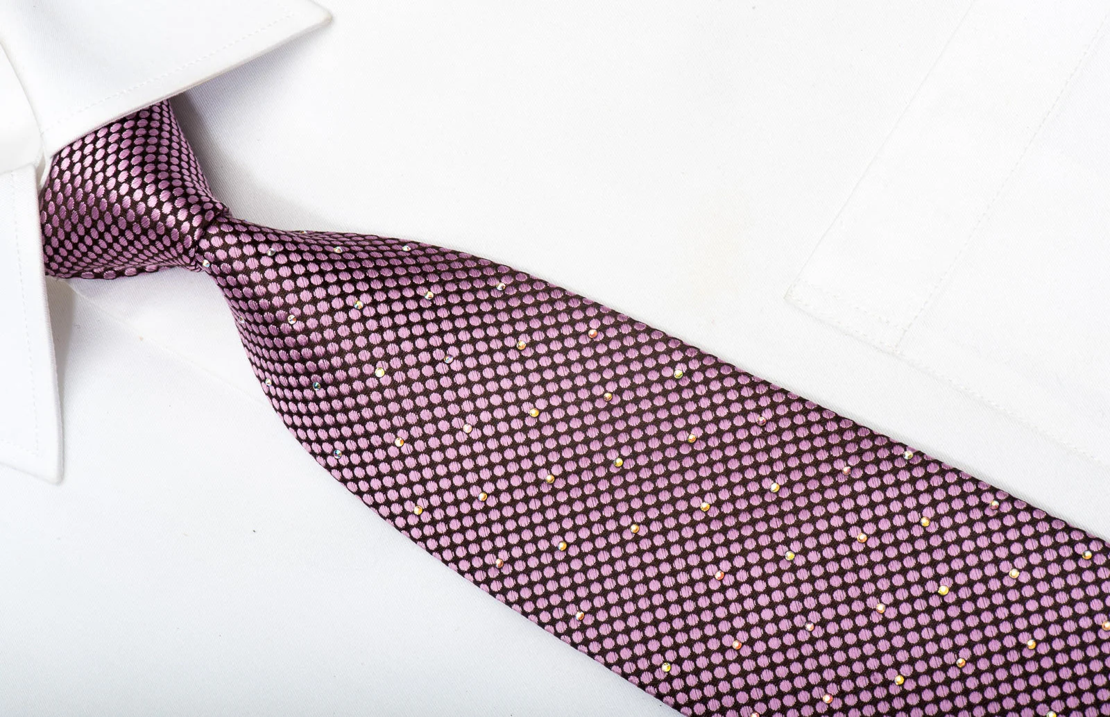 Premierlux Men's Silk Necktie Micro Dots On Purple Sparkling With Rhinestones - Image 2