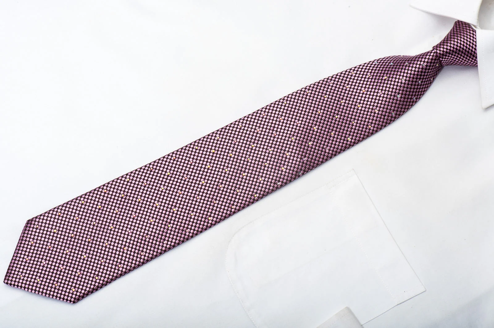 Premierlux Men's Silk Necktie Micro Dots On Purple Sparkling With Rhinestones - Image 3