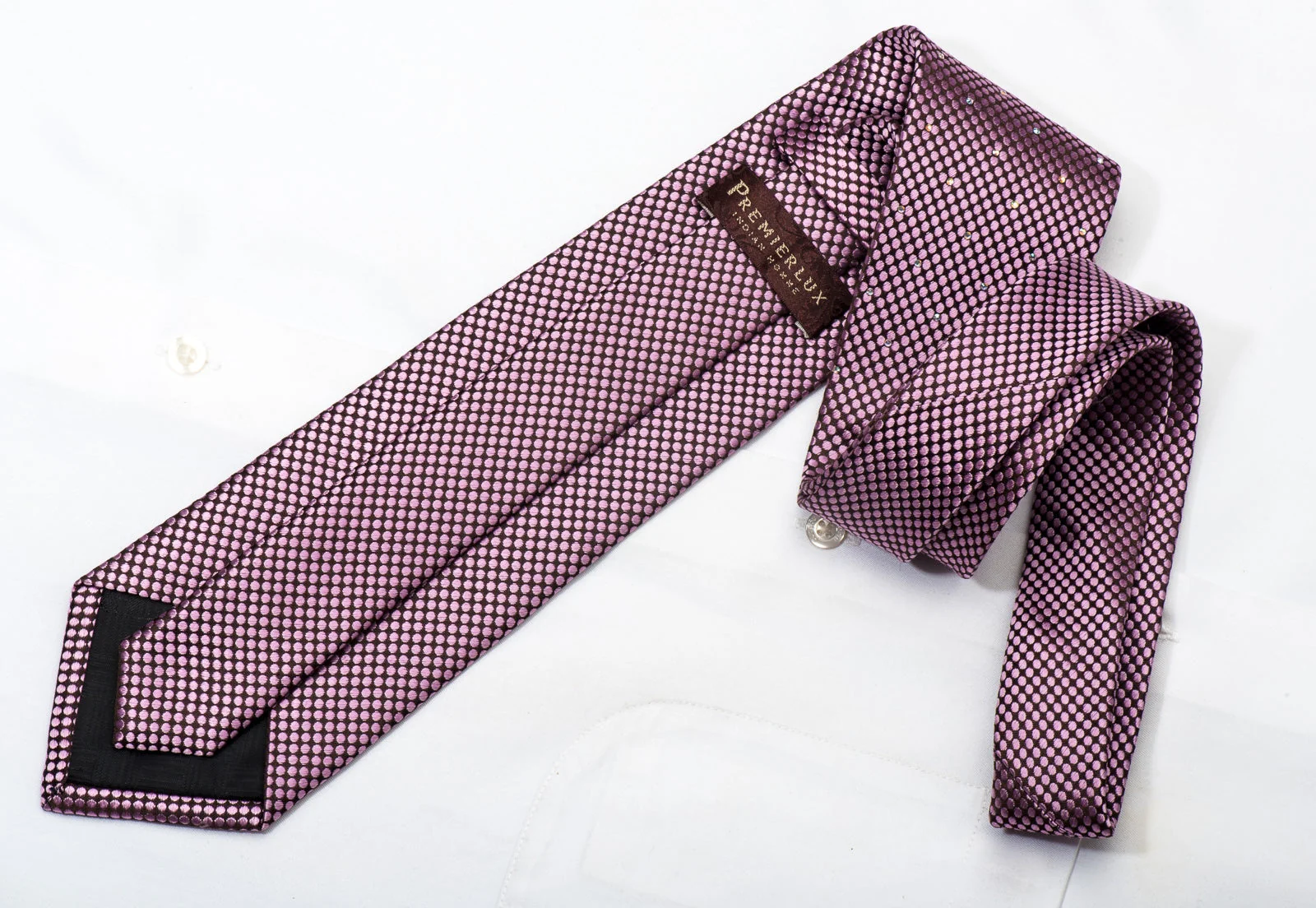 Premierlux Men's Silk Necktie Micro Dots On Purple Sparkling With Rhinestones - Image 4