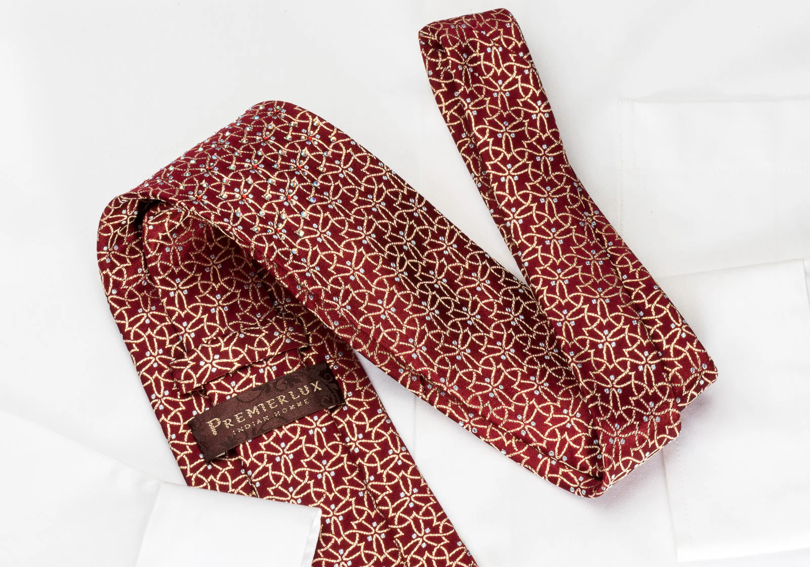 Gold Trellis On Burgundy Rhinestone Tie With Golden Sparkles - Image 3