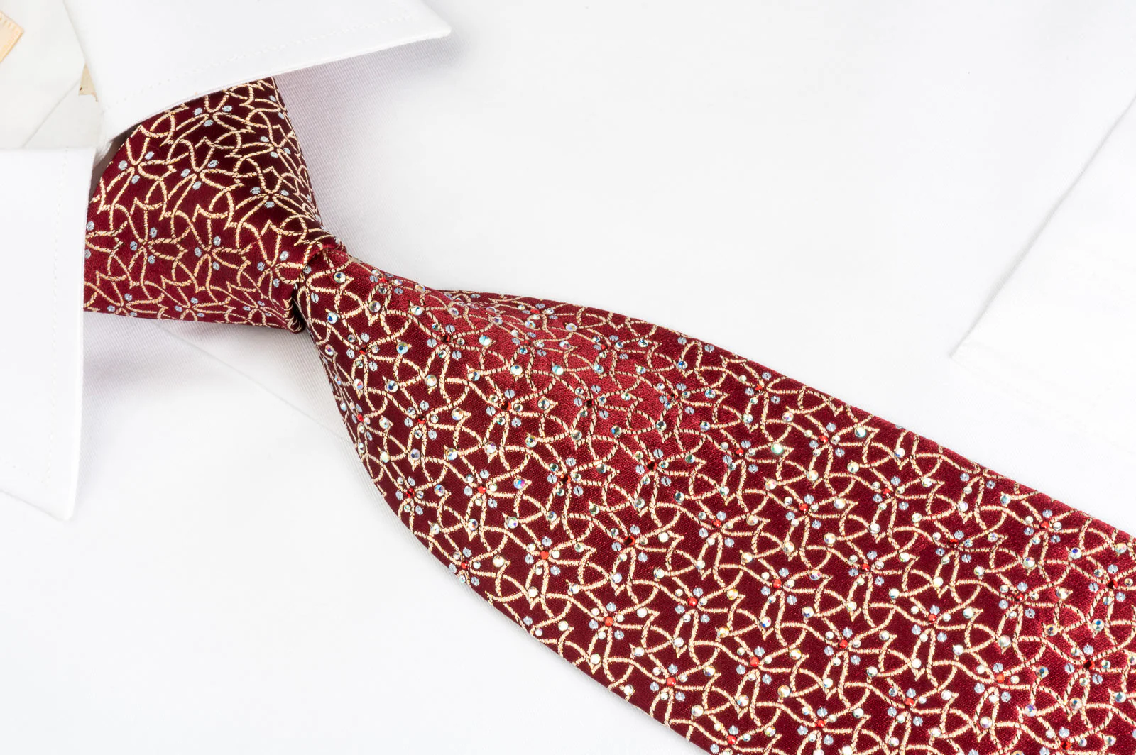 Gold Trellis On Burgundy Rhinestone Tie With Golden Sparkles - Image 5