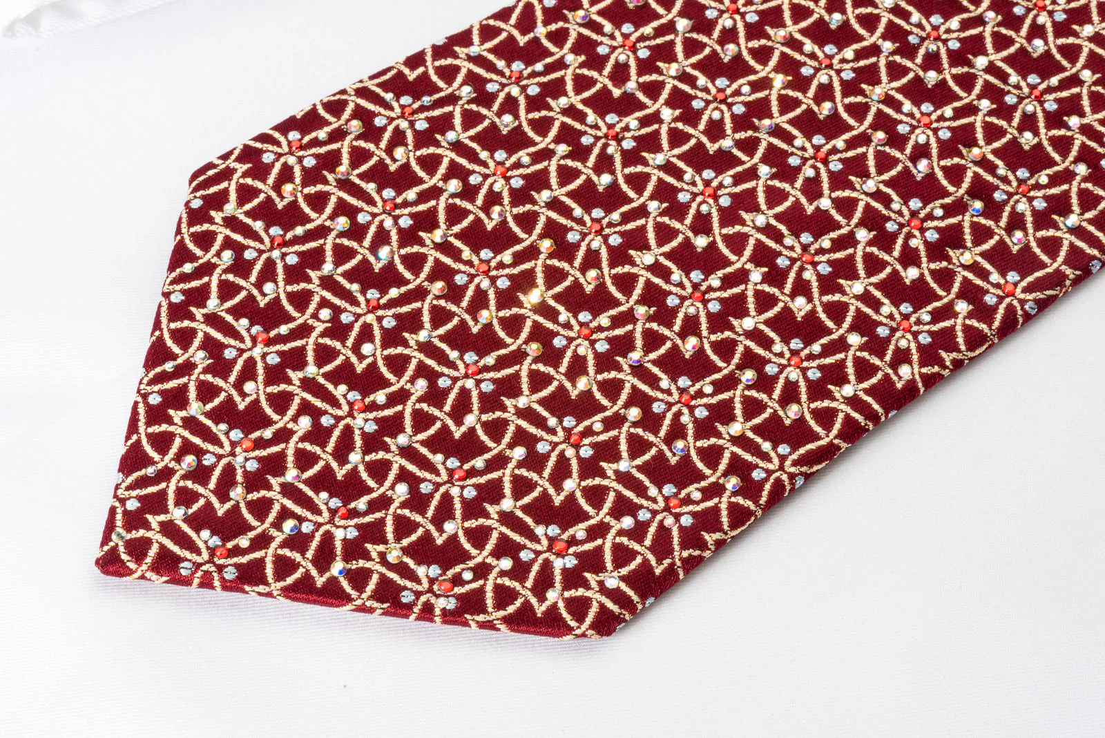 Gold Trellis On Burgundy Rhinestone Tie With Golden Sparkles - Image 6