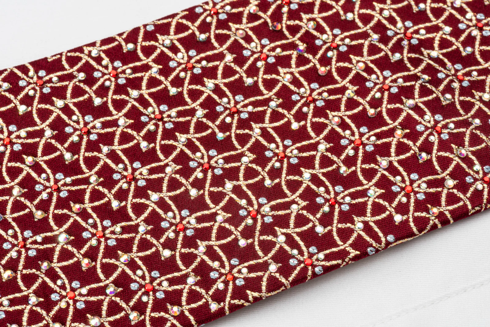 Gold Trellis On Burgundy Rhinestone Tie With Golden Sparkles - Image 7