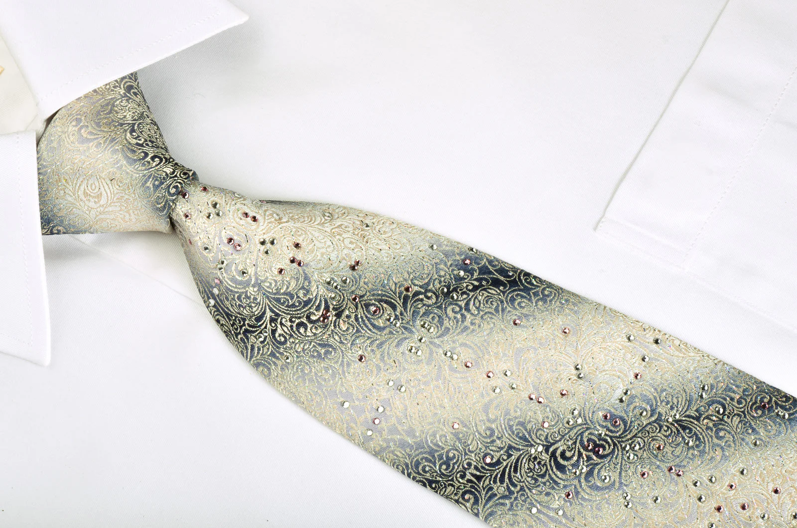 Premierlux Rhinestone Silk Necktie Silver Damask On Graduating Silver With Sparkles - Image 4