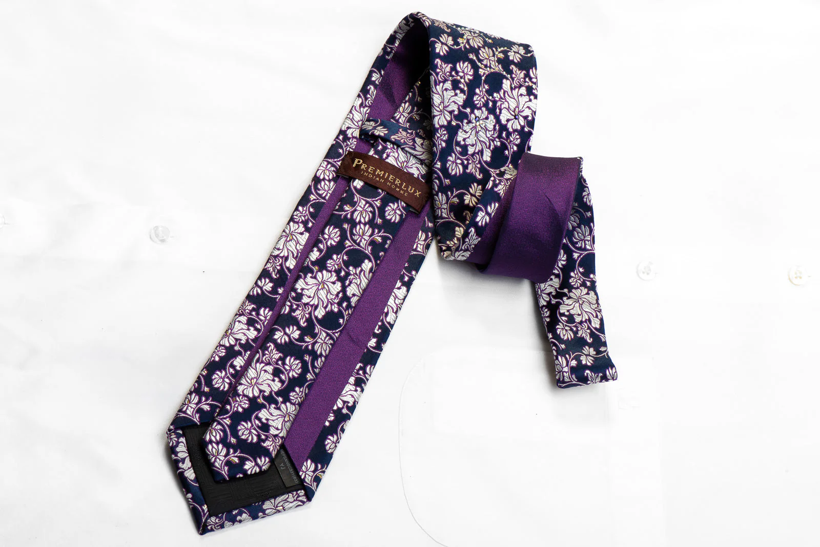 Premierlux Rhinestone Silk Necktie Silver Floral On Blue With Sparkles - Image 5