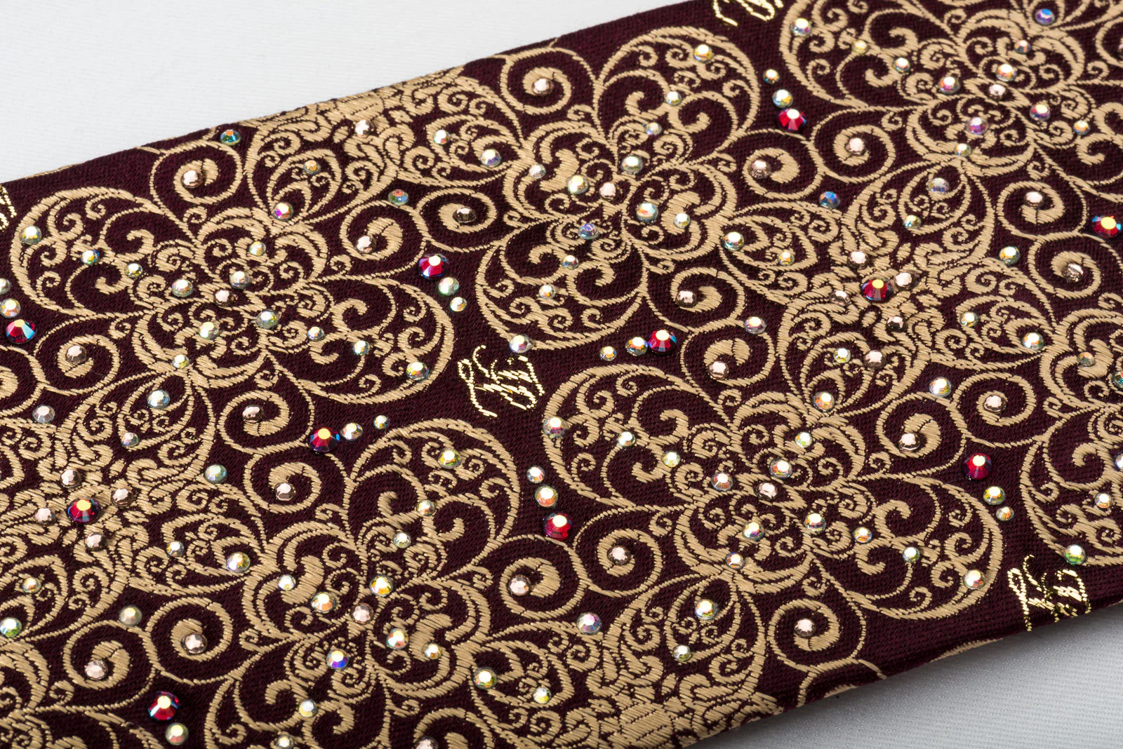 Premierlux Silk Necktie Golden Filigree On Dark Brown Sparkling With Rhinestones - Image 6