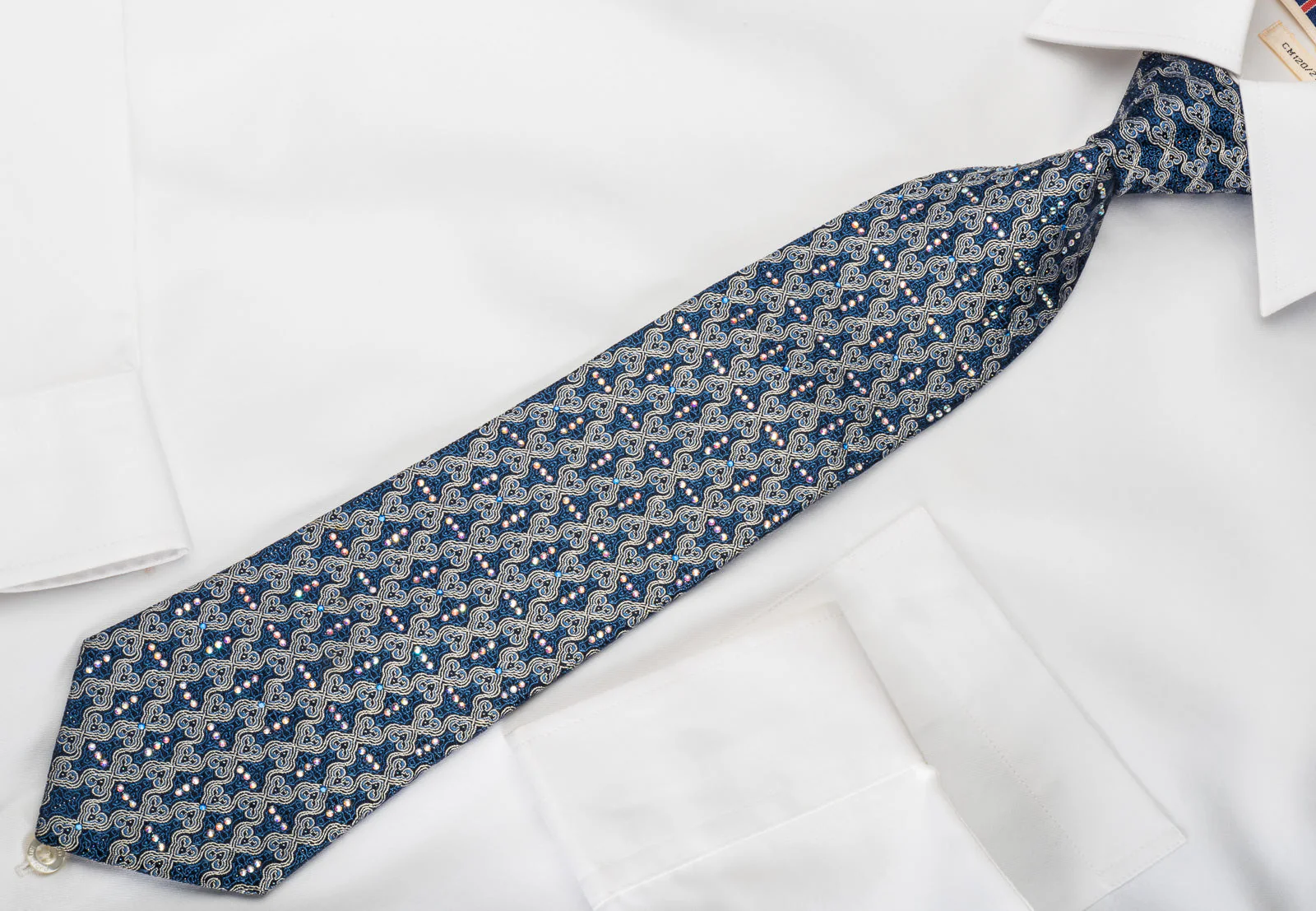 Premierlux Silk Rhinestone Necktie Cartouche On Blue With Silver Sparkles - Image 5