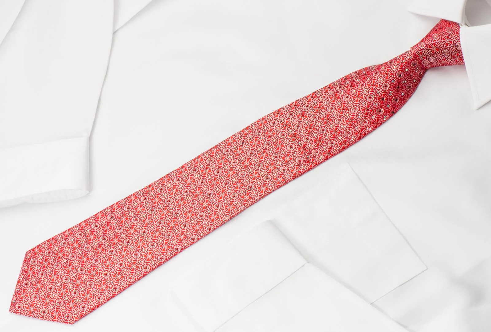 Premierlux Silk Rhinestone Necktie Silver Trellis On Burgundy Red With Silver Sparkles - Image 3
