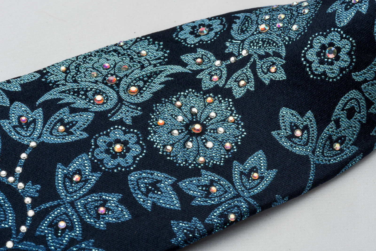 Premierlux Silk Rhinestone Tie Sparkling Floral On Blue - Image 4