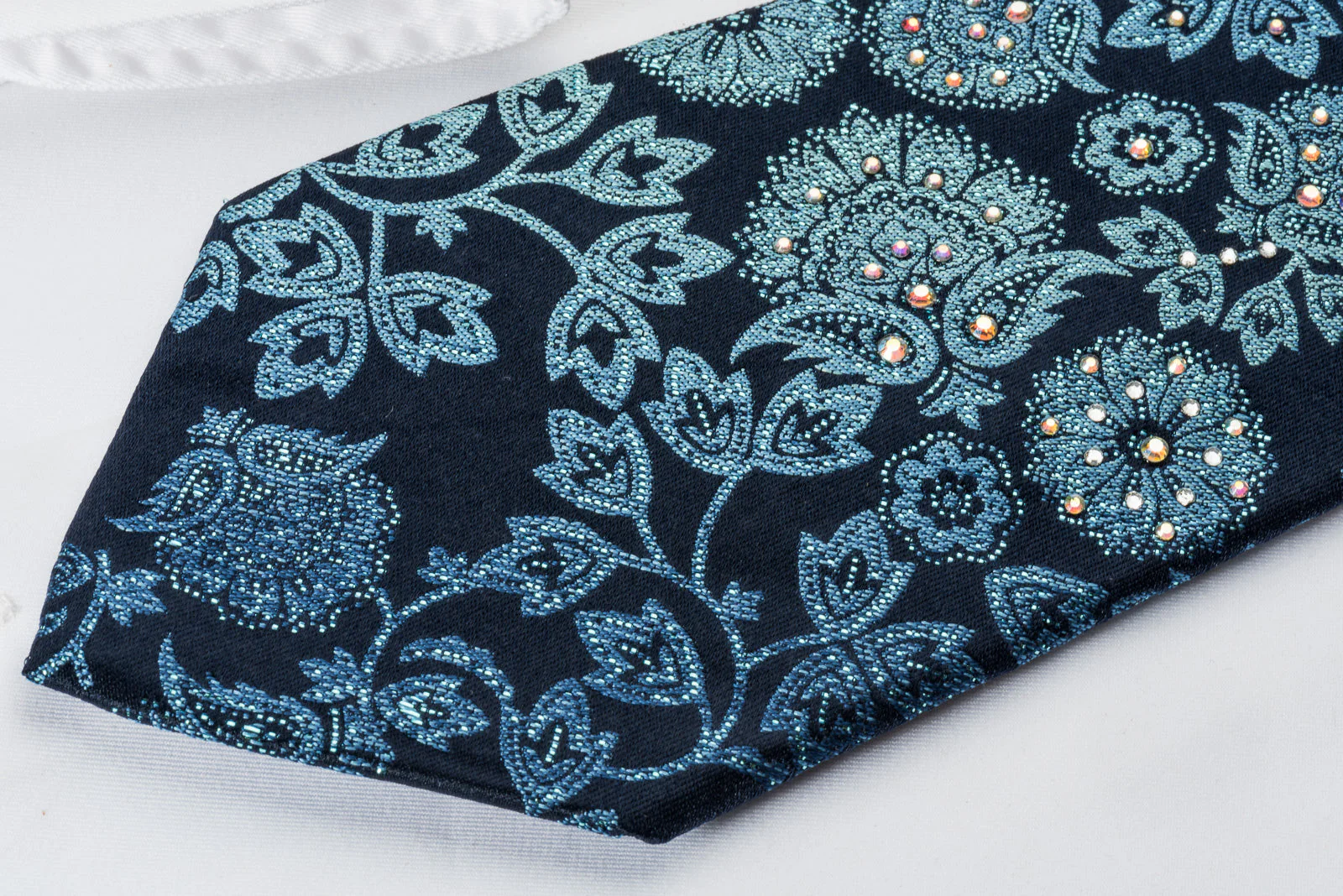 Premierlux Silk Rhinestone Tie Sparkling Floral On Blue - Image 6