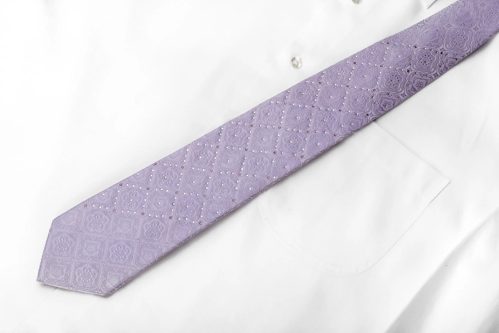 Premium Royal Men's Crystal Necktie Medallions On Mauve Silk Sparkling With Rhinestones - Image 3