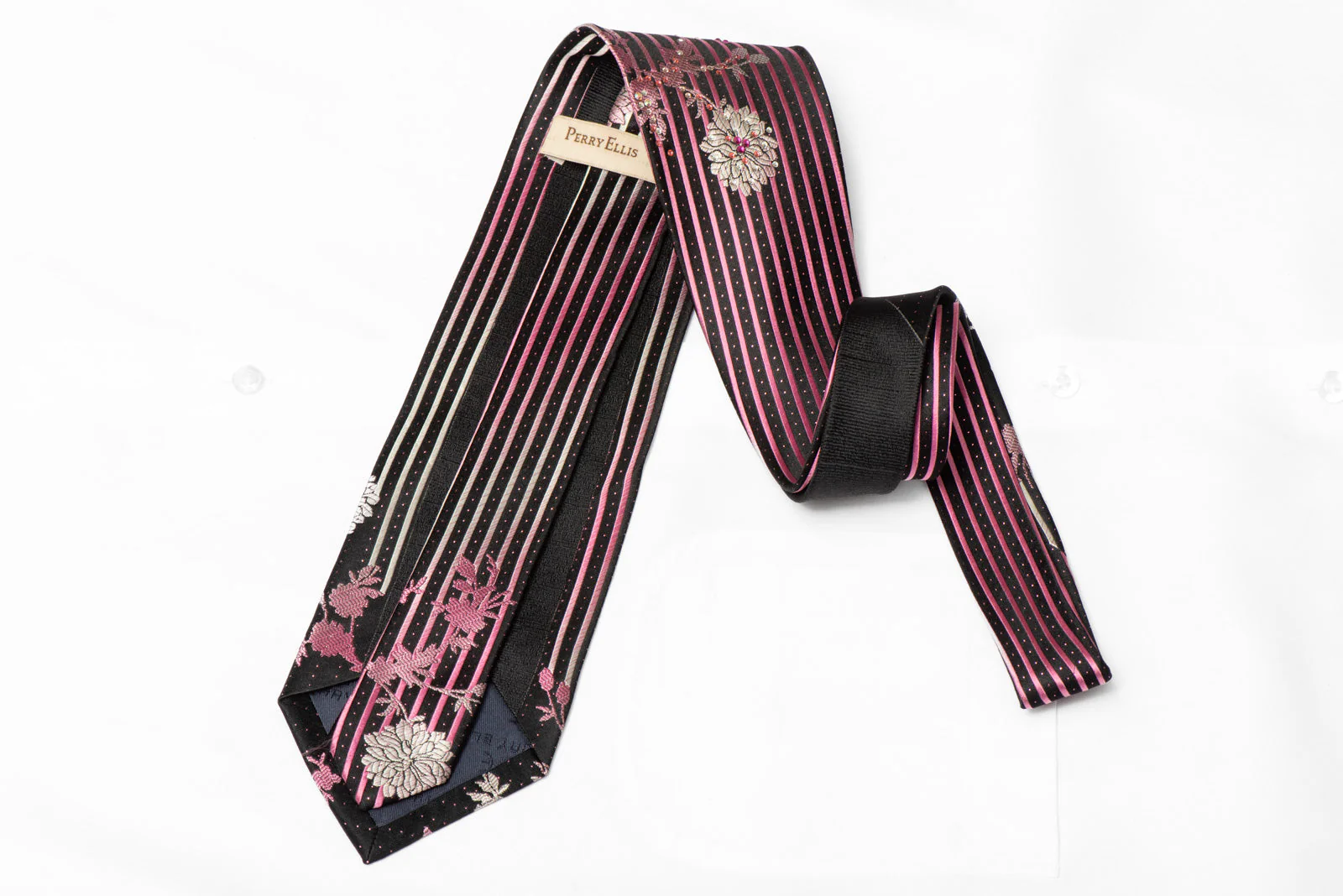 Purple Floral And Vertical Striped On Black Rhinestone Tie With Sparkles - Image 3