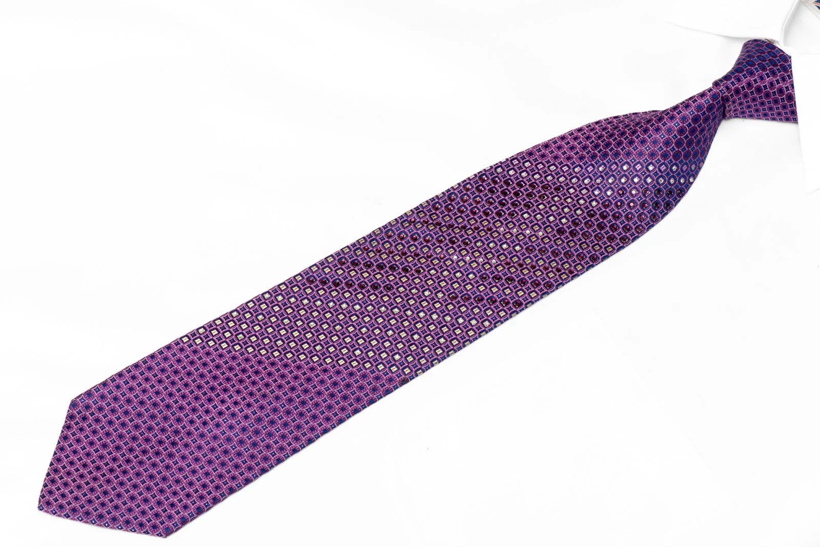 Purple Geometric Circles On Blue Rhinestone Silk Tie With Purple Sparkles - Image 2