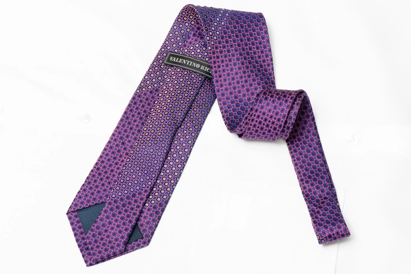 Purple Geometric Circles On Blue Rhinestone Silk Tie With Purple Sparkles - Image 3