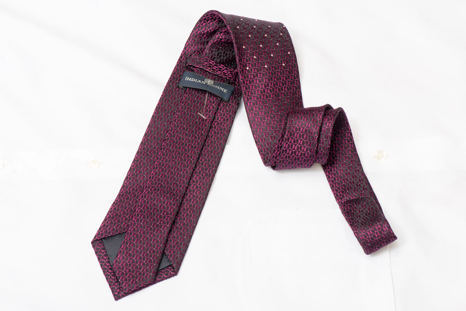 Purple Geometric On Black Rhinestone Silk Necktie With Silver Sparkles - Image 3
