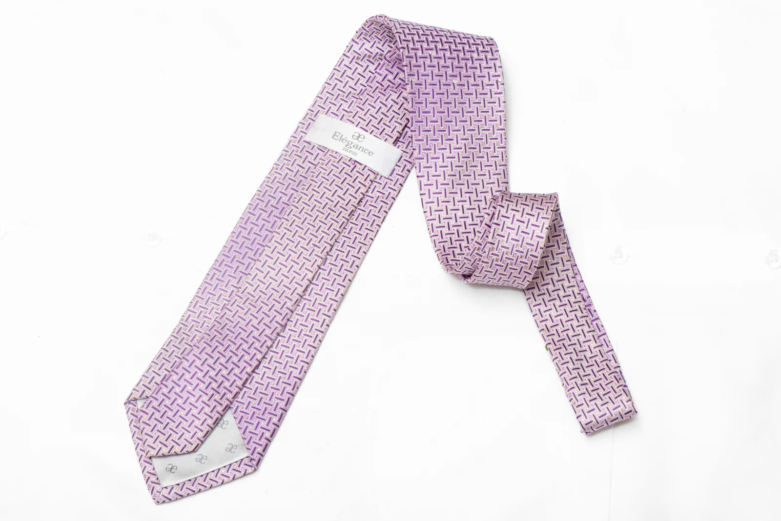 Purple Geometric On Mauve Rhinestone Silk Necktie With Silver Sparkles - Image 3