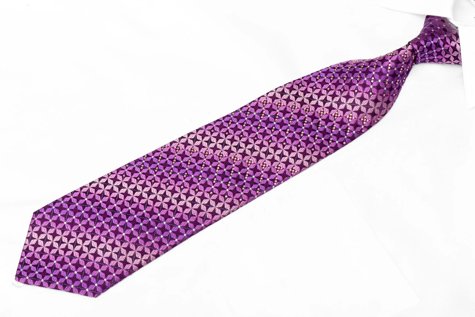 Purple Geometric Rhinestone Silk Necktie With Sparkles - Image 2