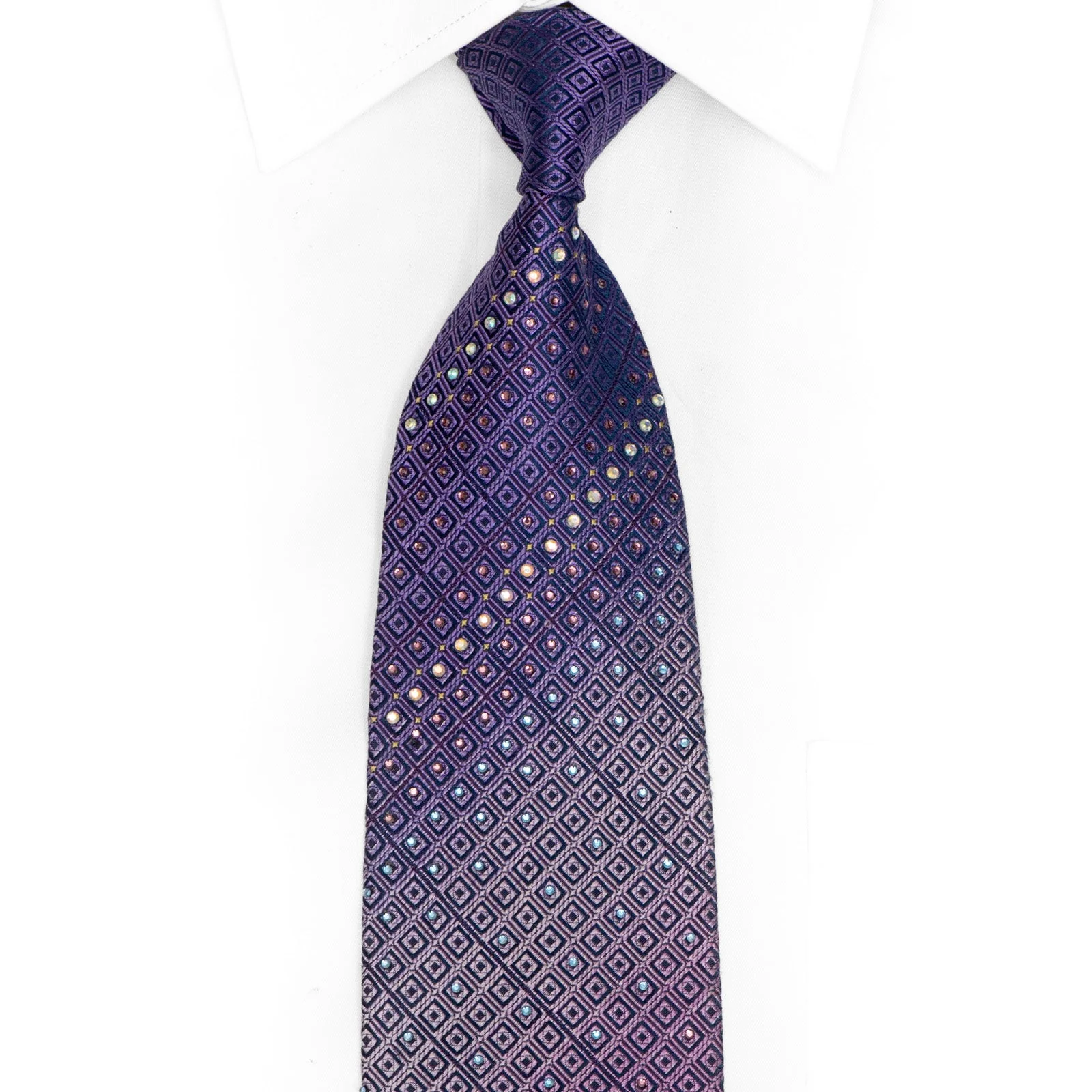 Purple Geometric On Navy Rhinestone Silk Tie