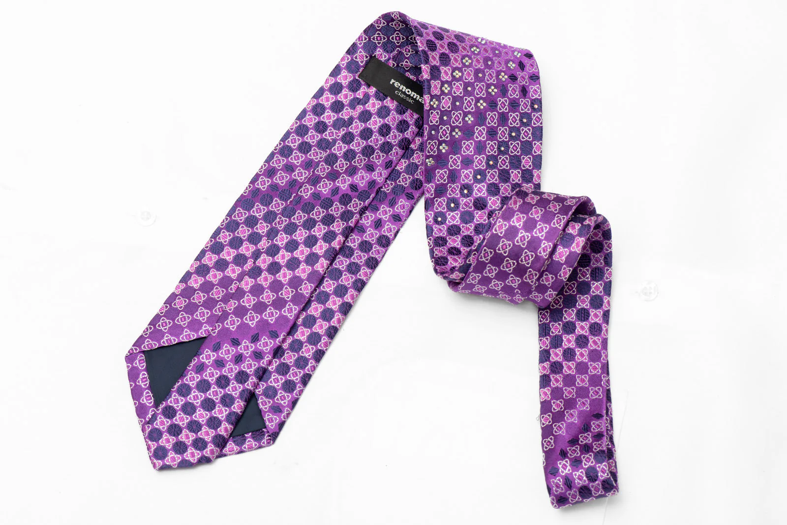 Purple Geometric Rhinestone Silk Necktie With Silver Sparkles - Image 3
