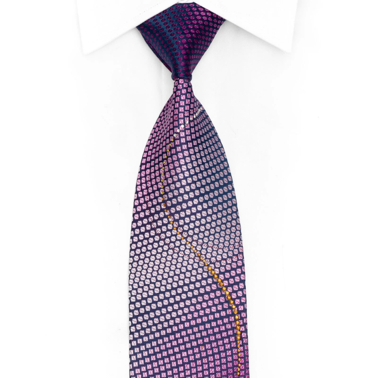 Purple Geometric & Scrolls On Navy Rhinestone Necktie With Purple Sparkles